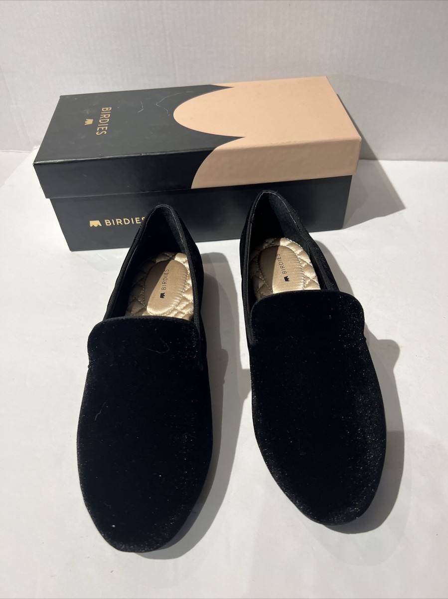 Birdies Flats Women's 8W Starling BLACK Velvet Loafer Slip On