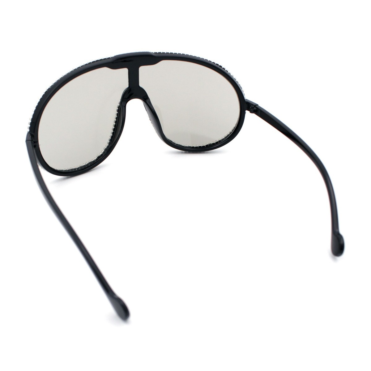 Luxe Rhinestone Shield Sunglasses – Oversized Glam Visor Shades Bling Rhinestone Rim Luxury XL Oversize Shield Racer Plastic  main image 2
