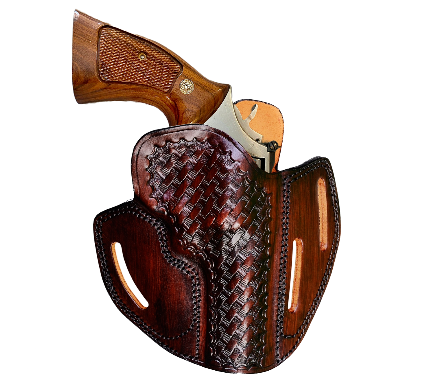 Premium Leather Belt Holster Fits S&W Model 686, 60, 10, 19 - Basket Weave