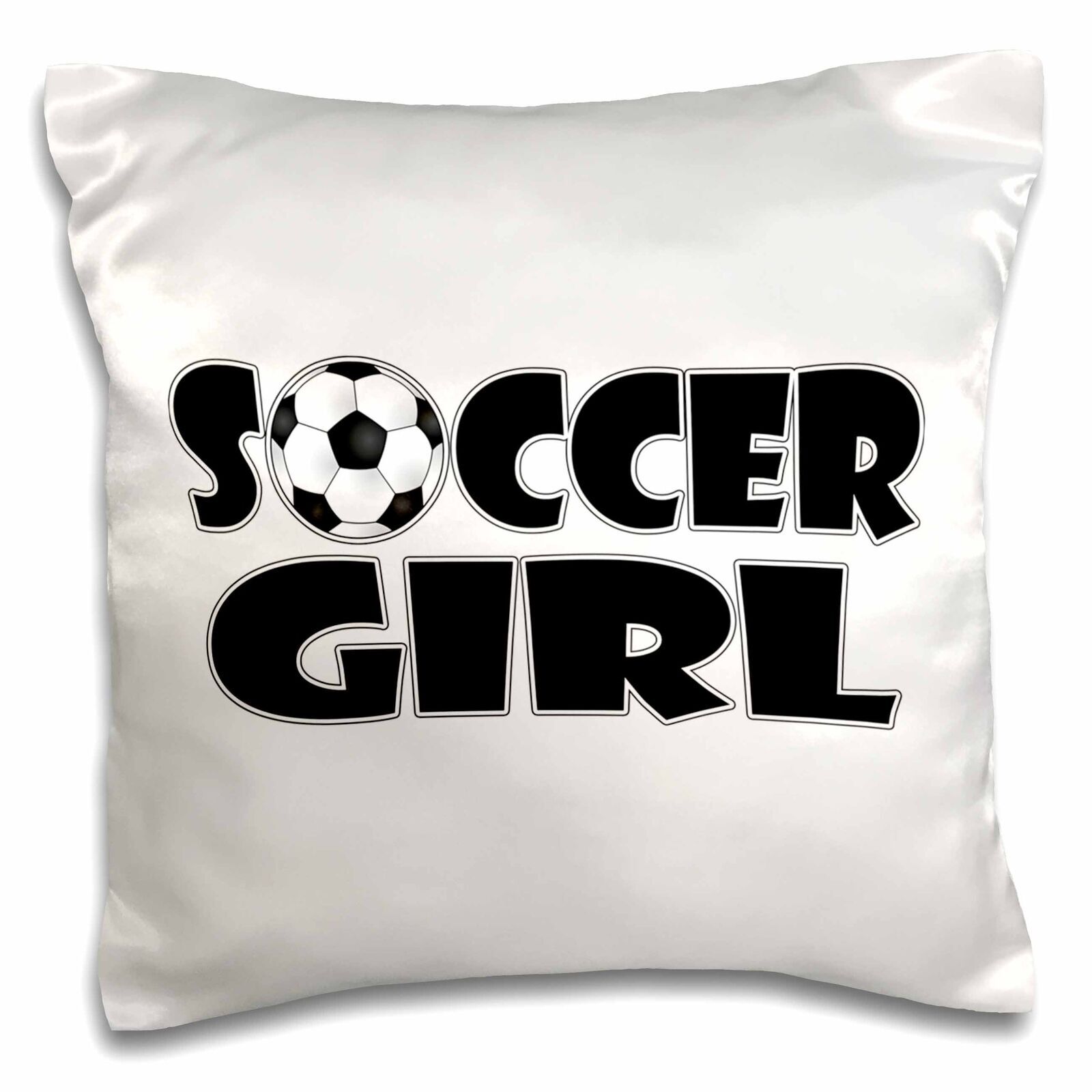 3dRose Soccer Girl Black and White 16x16 inch Pillow Case