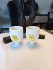 Set 2 Vintage Westmoreland Egg Cups w/ Handles Milk Glass Hatching Baby Chicks
