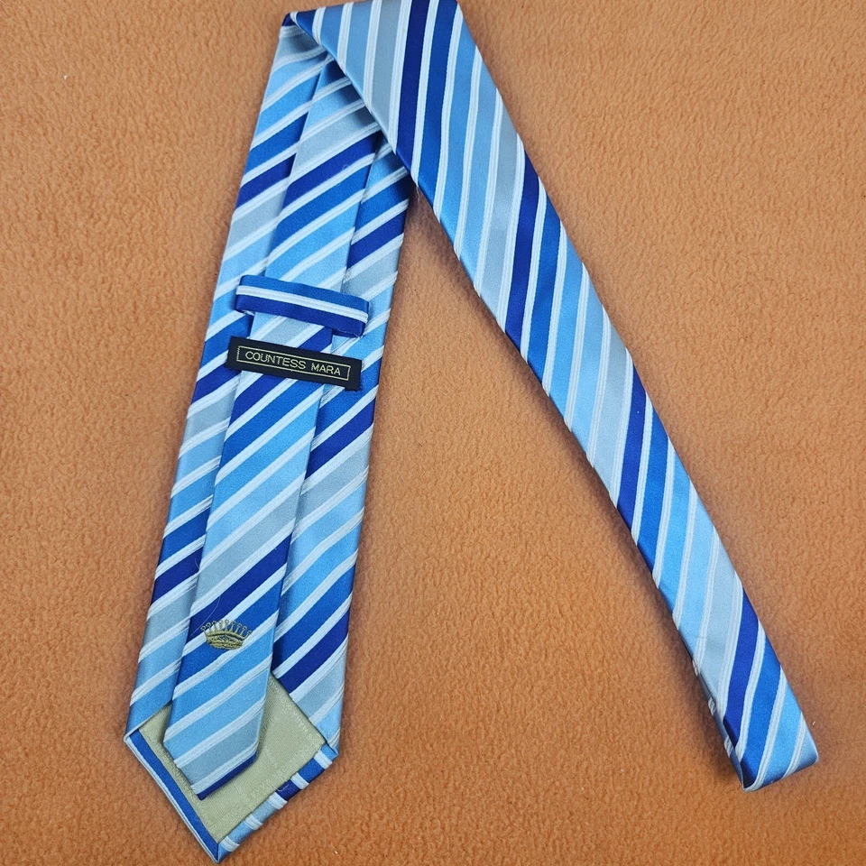 Gravata de seda masculina MARA BY COUNTESS MARA azul cinza/branco costurada à mão - Imagem 3 de 4