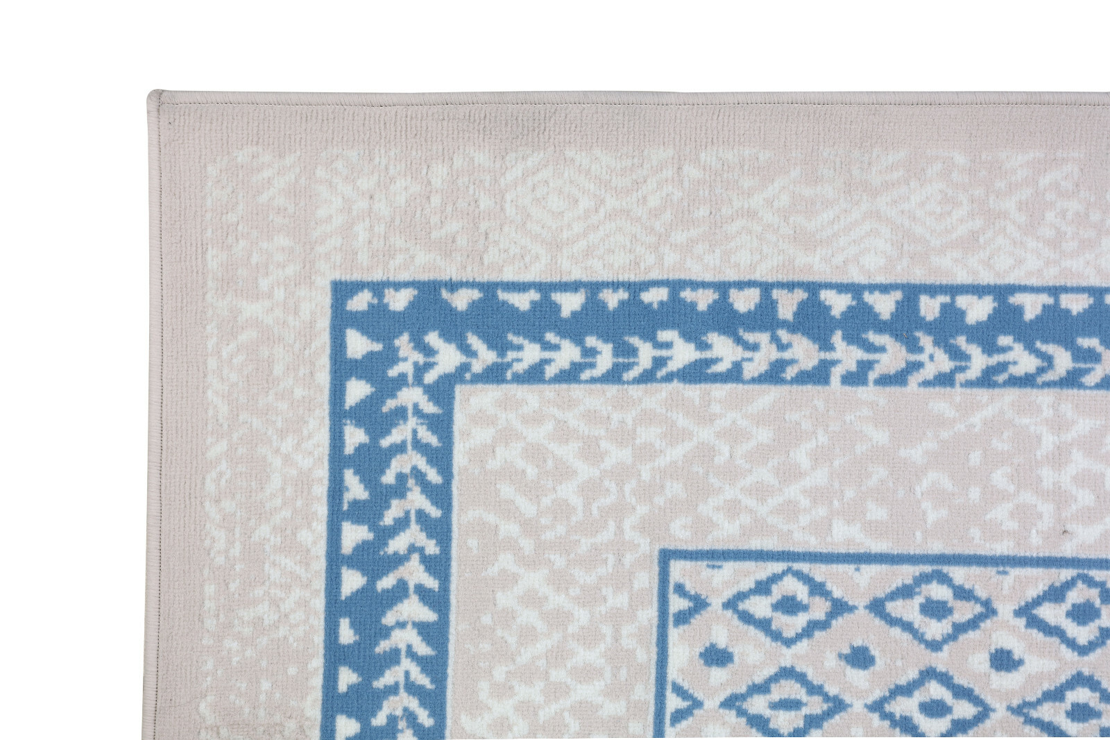 Bordered Transitional Runner - Light Blue, Geometric Pattern Area Rug ...