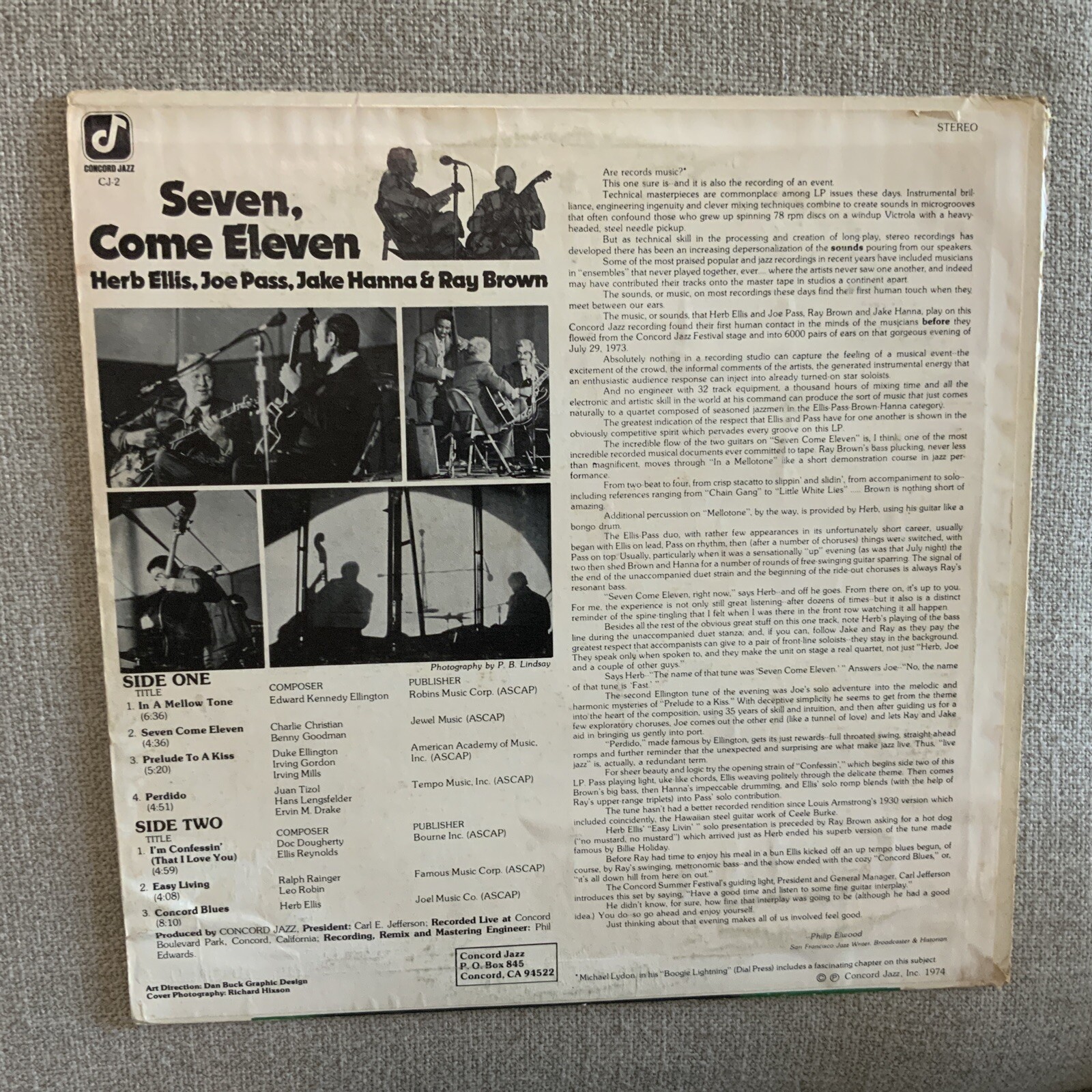 HERB ELLIS & JOE PASS SEVEN, COME ELEVEN VINYL LP CONCORD JAZZ CJ2