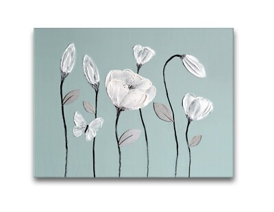 ATEMBERAUBENDES WEISSES & ENTENEI BLAUES BILD ZEN BLUMENGEMÄLDE LEINWAND KUNSTDRUCK NEU