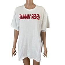 vintage 90s UNLV Running Rebels T-shirt Mens XL Spellout White Red vtg
