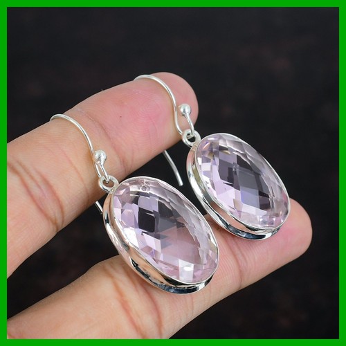 Oval Pink Kunzite Gemstone 925 Sterling Silver New Dangle Drop Earrings Jewelry - Picture 5 of 7