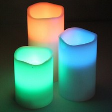 3 Pcs Flameless Color Changing Wax LED Pillar Candle Remote Control 4/8 hr Timer