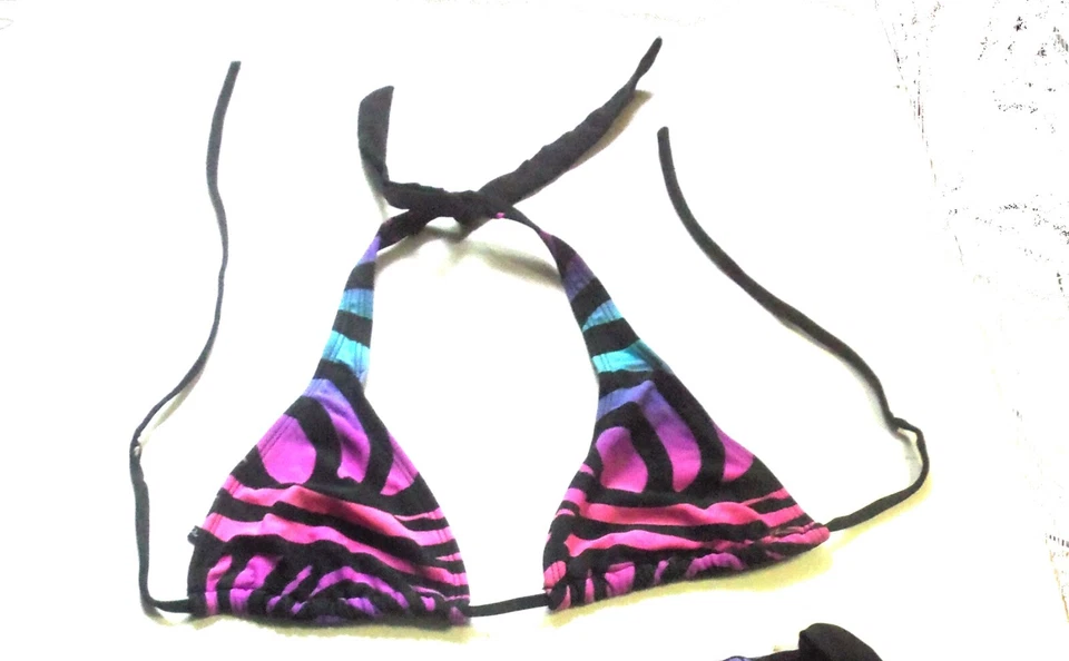 Bikini oxidado negro, rosa, púrpura y aguamarina halter y corbata lateral talla mediana nuevo sin etiquetas Foto 2 de 4