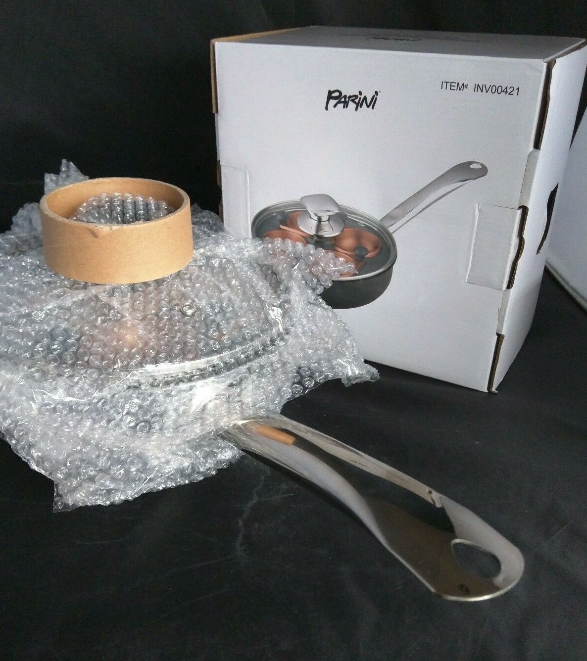 Egg Poacher New 8" Copper Saucepan with lid Removable Egg Wells Parini