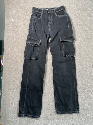 Bershka Damen Cargohose Hose Schwarz Gr.34 Cargo Straight Loose