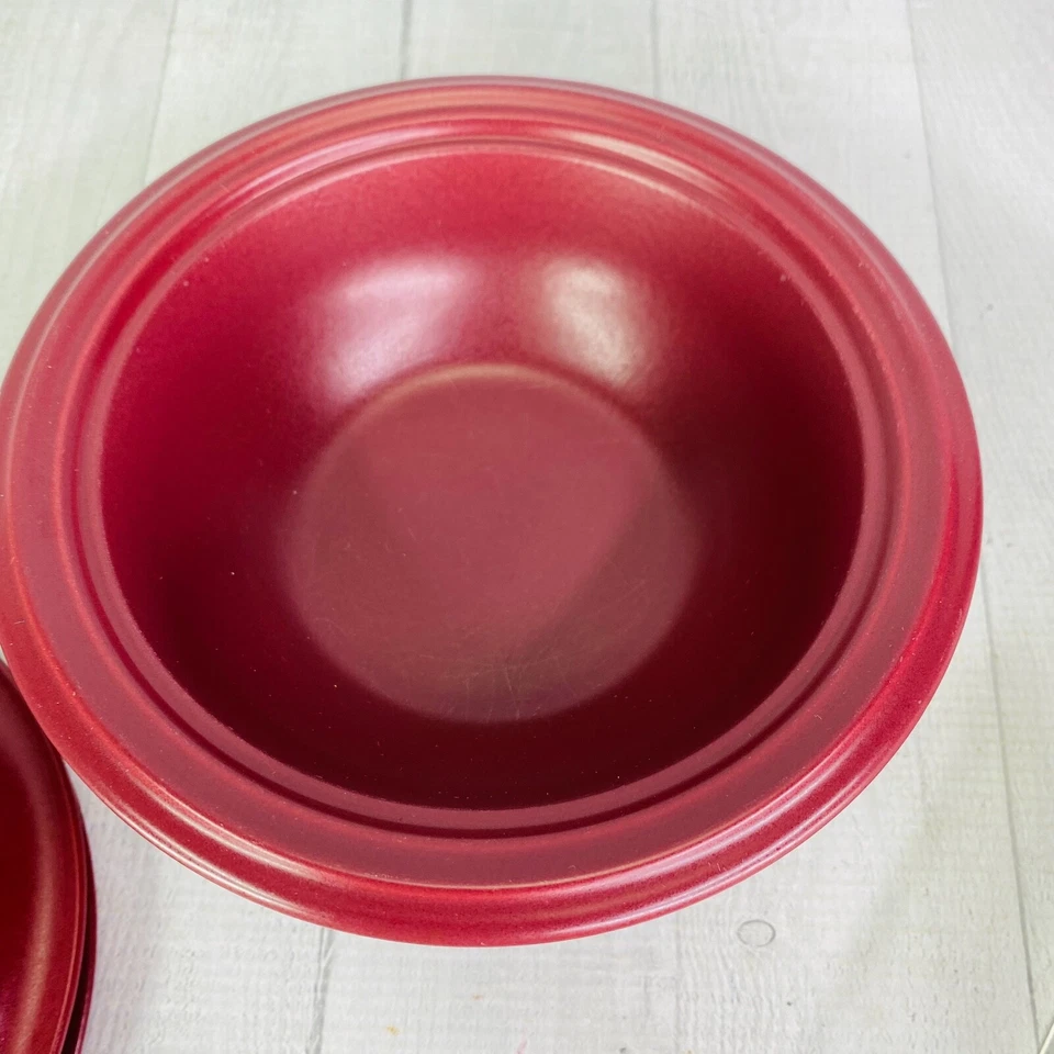 Pfaltzgraff TERRACE RASPBERRY  Embossed Rings Stoneware Soup Cereal Bowls Set 4 - Image 3 of 4