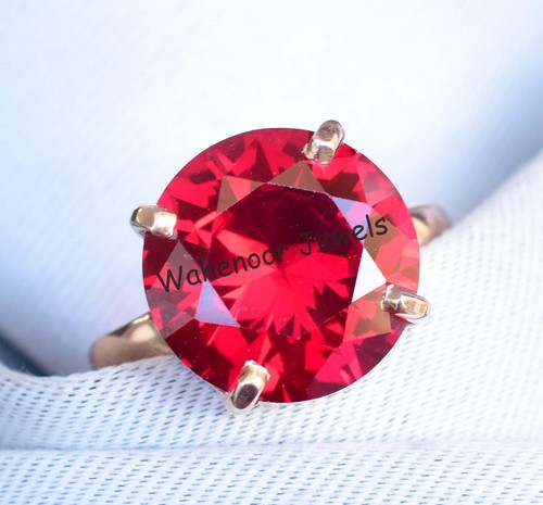 925 Sterling Silver Ring Natural Ruby 14 MM Round Wedding Ring CERTIFIED - Picture 8 of 13