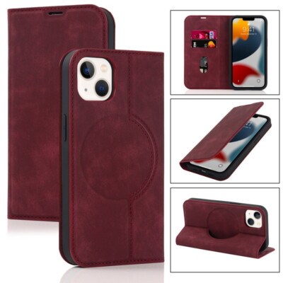 For iPhone 16 Pro Max 15 14 13 12 Magnetic Leather Card Holder Flip Case Cover