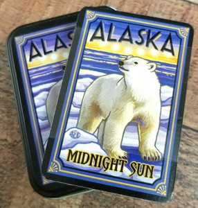 Alaska-Souvenir-Playing-Cards-Midnight-Sun-Polar-Bears-In-Collector-039-s-Tin