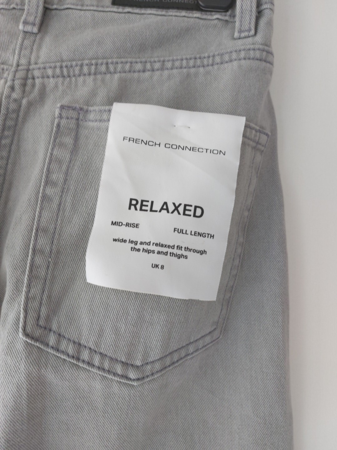 FRENCH CONNECTION DENVER DENIM RELAXED WIDE LEG COLOUR ARCTIC GREY SIZE 8 BNWT image 10