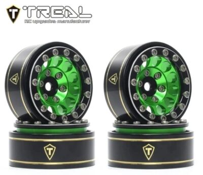 Treal 1.0'' 12 Hole Beadlock Wheels (4) Green Aluminum SCX24 TRX 4m RC Crawlers