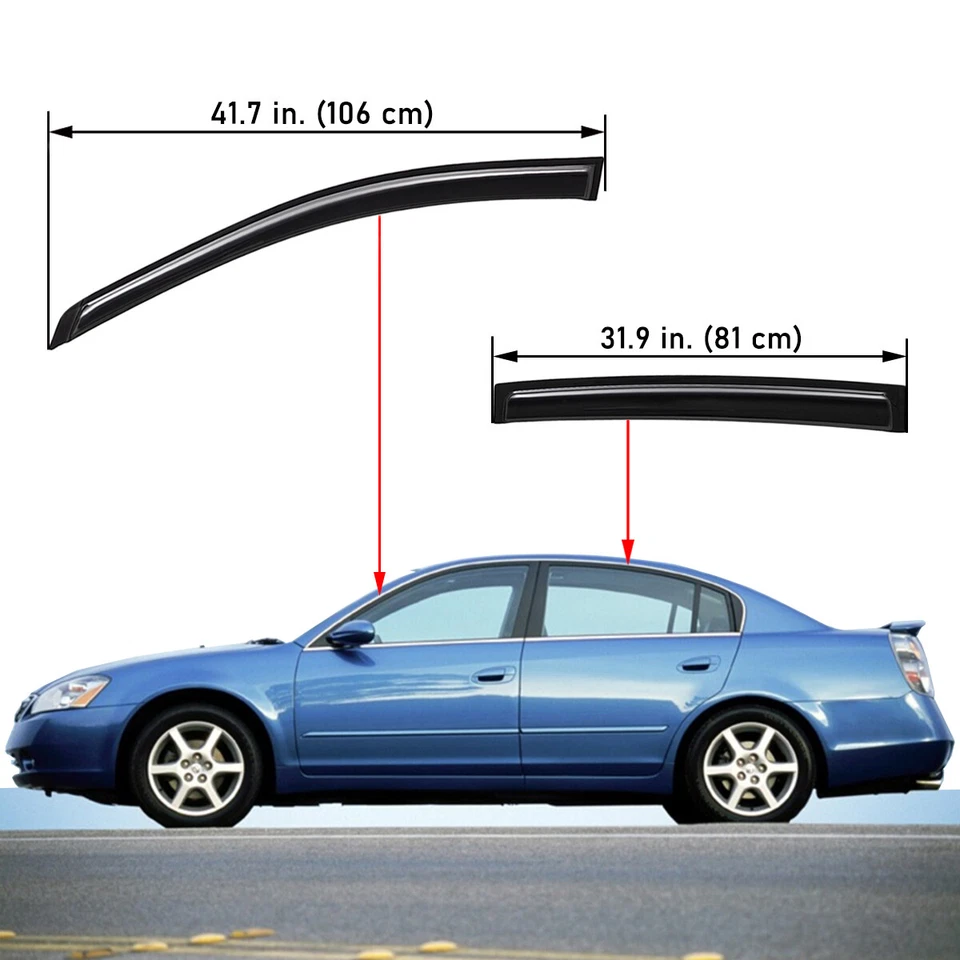 For 2002-2006 Nissan Altima Tape-on Window Visors Rain Guards Wind Deflectors Foto 2 de 4