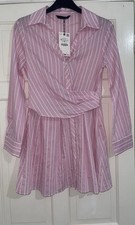 ZARA PINK WHITE STRIPED COLLARED MINI SHIRT DRESS WITH BUTTONS SIZE M BNWT
