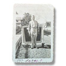1942 WW2 Soldier Photograph Vintage Military Uniform Snapshot Angelo Named