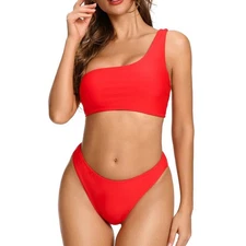 NWT DixPerfect Women’s Red One Shoulder High-Rise Bikini Swim Set Size XL