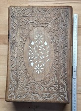 Vintage eingelegte Knochen Holzkiste mit Blätter- und Blumenmuster Intarsien