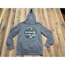 Hurley Hoodie Boys Size 7/8 Gray Pullover Camo Logo Graphic Sweatshirt