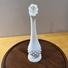 Vtg Fenton Milk Glass Hobnail Bud Vase Ruffled Rim Mid Century Art Glass 9.5"