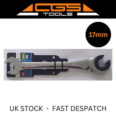 Hogert 17mm Ratchetting Flare Nut Open End Wrench