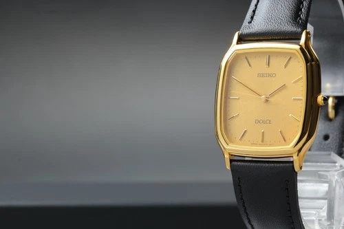 Vintage 2004 Seiko Dolce 5E61-5A10 Gold Tank HAQ Quartz Mens Watch From JAPAN