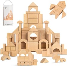 Pidoko Kids 100pcs Natural Beech Wood Building Blocks