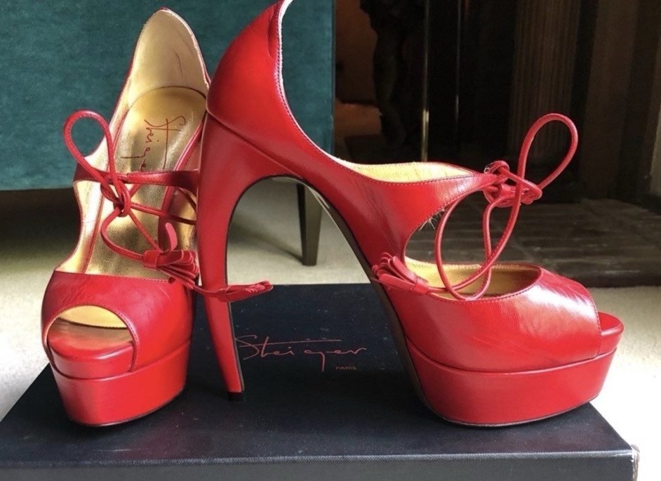 WALTER STEIGER Red Leather CURVED HEEL Platform Shoes Sz 37 image 5