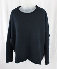 Frank Eileen NWOT Women's Midnight Blue Cotton Distressed Sweatshirt Top Large
