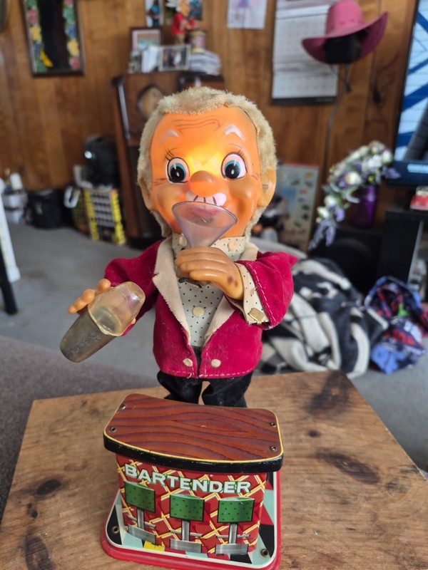1962 Rosko Bartender Battery Operated Toy,WORKS&SMOKES
