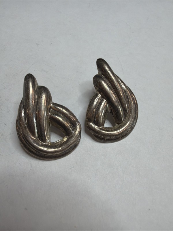 Vintage Thai 925 Sterling Silver Interlocking Multi Ribbon Swirl Earrings H14