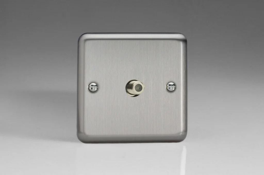 Coaxial Socket Silver F-Type Satellite Classic Matt Chrome Plain Insert