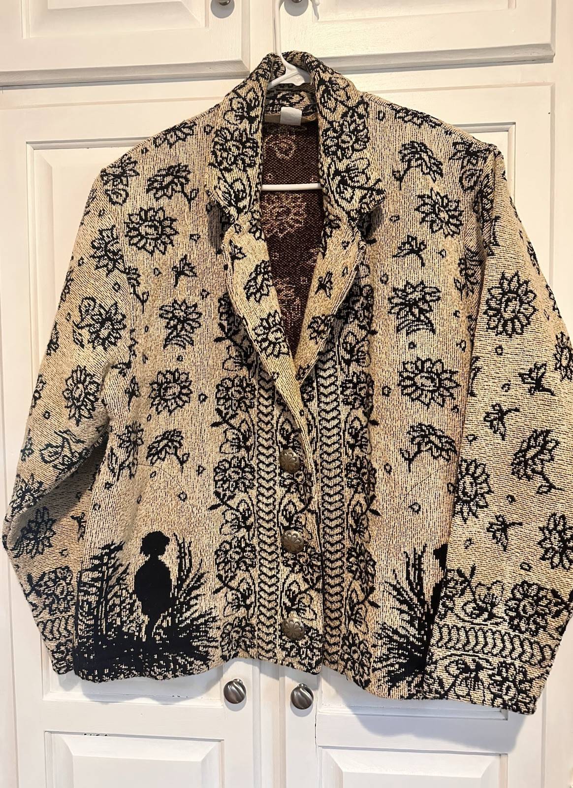 Giacca arazzo pony dipinto vintage taglia unica grande XL maglione stravagante