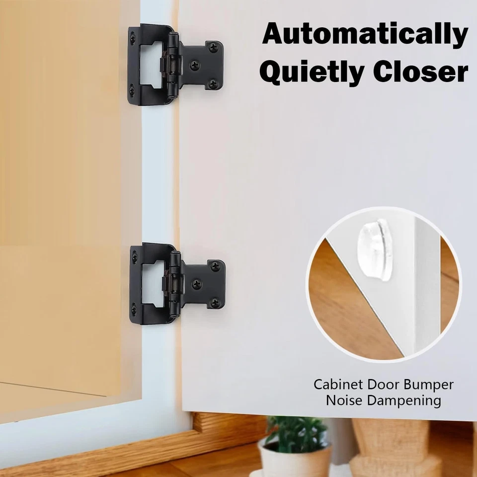 Paquete de 12 bisagras de gabinete semiocultas superpuestas de 1/2" negro mate cierre automático con... Foto 4 de 4