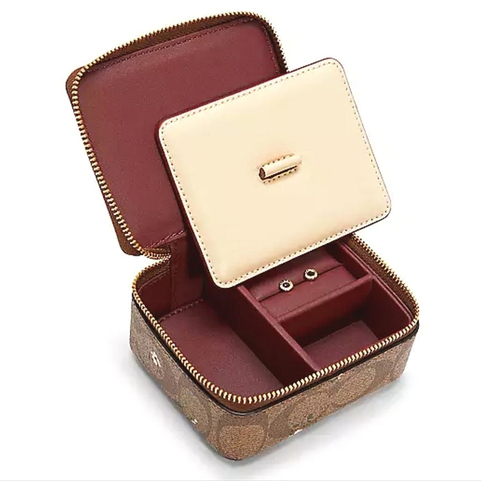 COACH BOXED LARGE JEWELRY BOX & EARRINGS SET SIGNATURE CANVAS FLORAL ...