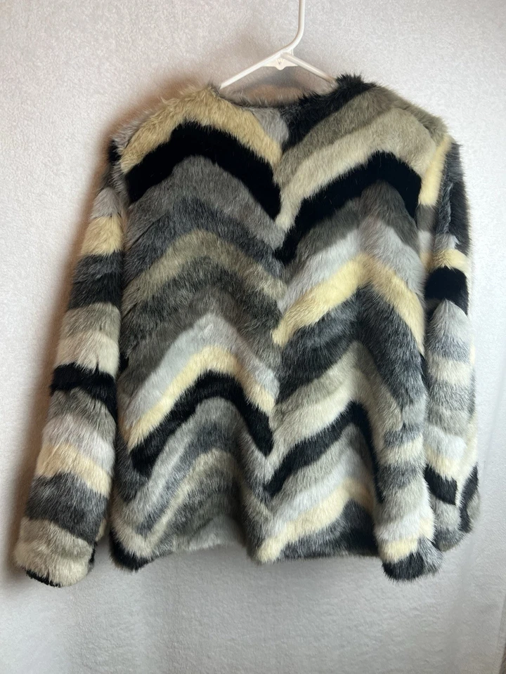 Abrigo corto Fate Vintage piel sintética retazos chaqueta para mujer S bolsillos pequeños ganchos Foto 3 de 3