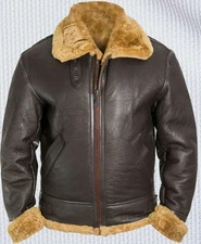 WW2 100% sheepskin B3 Mens RAF Aviator Leather Jacket Coat Bomber Flying irvin