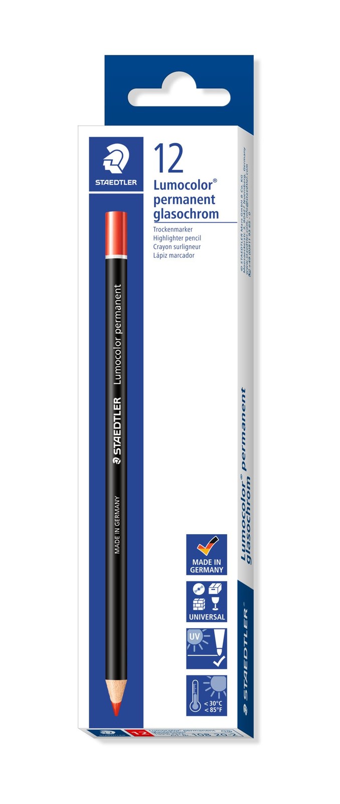 Сухой маркерный карандаш Staedtler 108 20-2 Lumocolor Permanent Glasochrom - Красный упаковка 8190₽