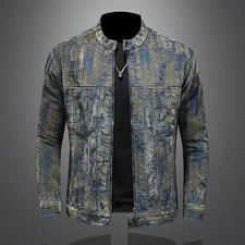 Luxury Men Casual Digital Camouflage Denim Jacket Washed Trendy Trucker Coat