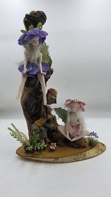 Handgefertigte OOAK Pixies / Faries auf Baum verbunden Vintage Puppen Diorama