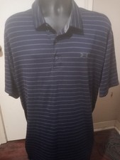 Under Armour THE PLAYOFF POLO Short Sleeve Polo Golf Shirt Mens 2XL Blue Striped