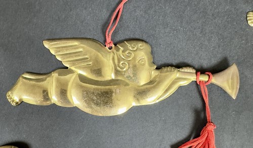 6er Set Vintage Abt 56 Messing Metall Cherub Engel Horn Weihnachtsschmuck Baum - Bild 6 von 12