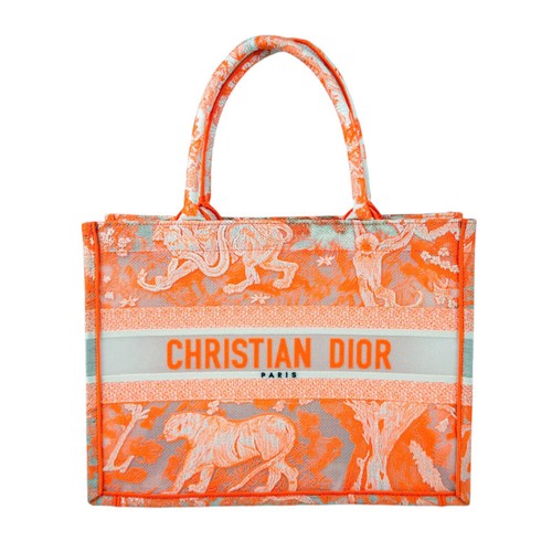 Christian Dior Handbag Book Tote Medium Canvas Neon Orange White Used From Japan