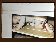 Quirky Fun Toddler In Cabinet 1960 Kodachrome 35mm Slide