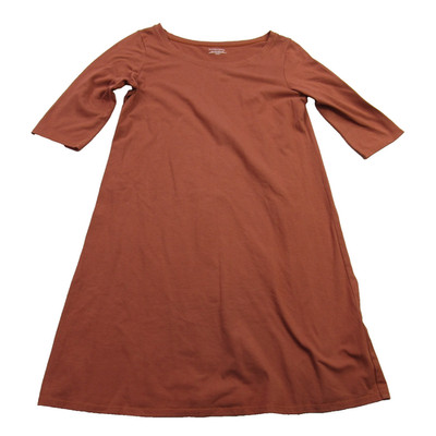 Eileen Fisher Dress Womens Medium Petite 3/4 Sleeve Lightweight Crew Neck Rust