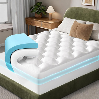 Cooling 4 Lnch Queen Size Dual Layer Mattress Topper, 2 Inch Gel Memory Foam, 2
